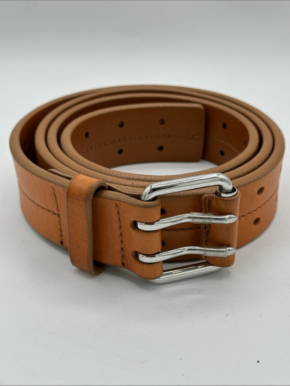 Shinola Detroit rare two-prong tan leather belt, size 42